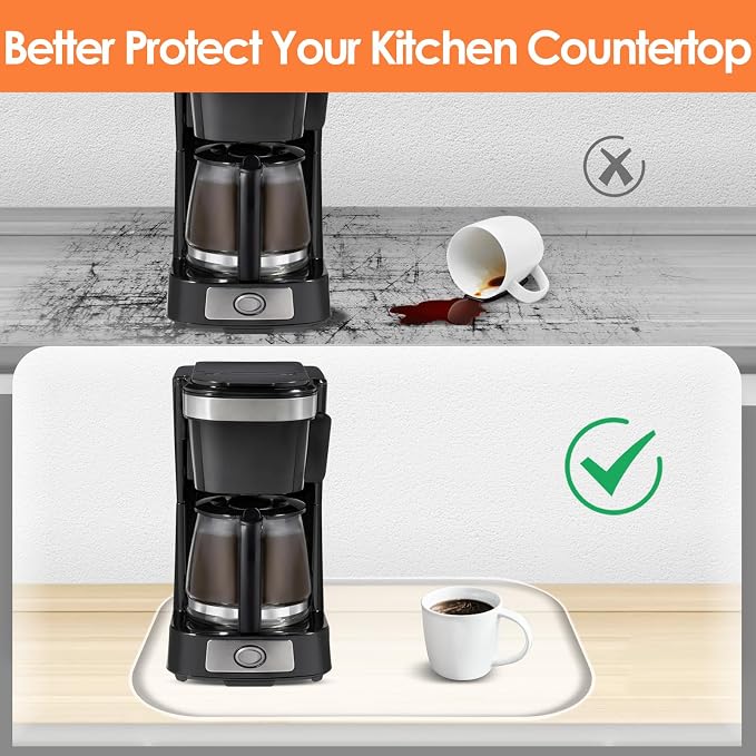 Silicone Coffee Maker Mat with Lip for Countertops 17.4''x10.6''Translucent | Multi leak-proof coffee tray for countertop, non-slip silicone mat fits most coffee makers & espresso machines, wipe-clean