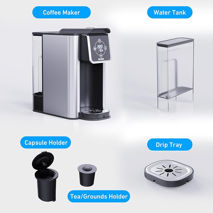 Jesslyn Single Serve Coffee Maker for K Cup Pods and Ground Coffee, 3-in-1 Coffee & Tea Brewer with 6-14 oz Brew Sizes, Compact Coffee Machine for Office, Apartment & Dorm, Gray