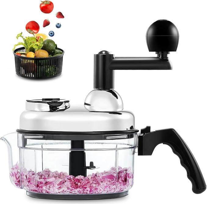 Geedel Large Food Chopper Vegetable Chopper, Manual Food Processor, 3 Cups | 3-in-1: Chop, Blend & Whisk, No BPA, Effortless Handle, Sharp Blade for Vegetable, Fruit, Meat, Nut, Ice, Salad, Salsa, etc