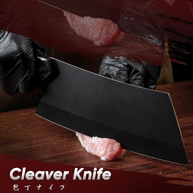 TIVOLI Meat Cleaver Knife 7 inch - Black Butcher Knife for Meat Cutting | German High-carbon Steel, Full Tang, Ergonomic Walnut Handle, Gift Box, Dual-Tech Black Shield
