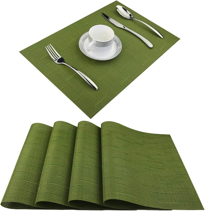 Vinyl Placemats,Washable Table Mats Easy to Clean Woven Placemats for Dining Table Set of 4 (Sage Green)