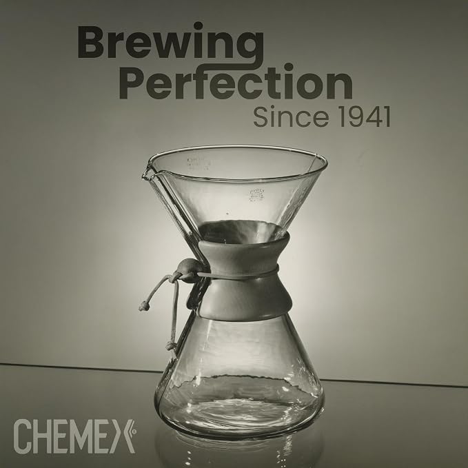 Chemex Pour Over Coffee Maker, Twisted Glass Handle, 6 Cup 30 oz, Tidal | Colored Statement Glass, Borosilicate, Uses Bonded Filters, Sediment-Free Brew