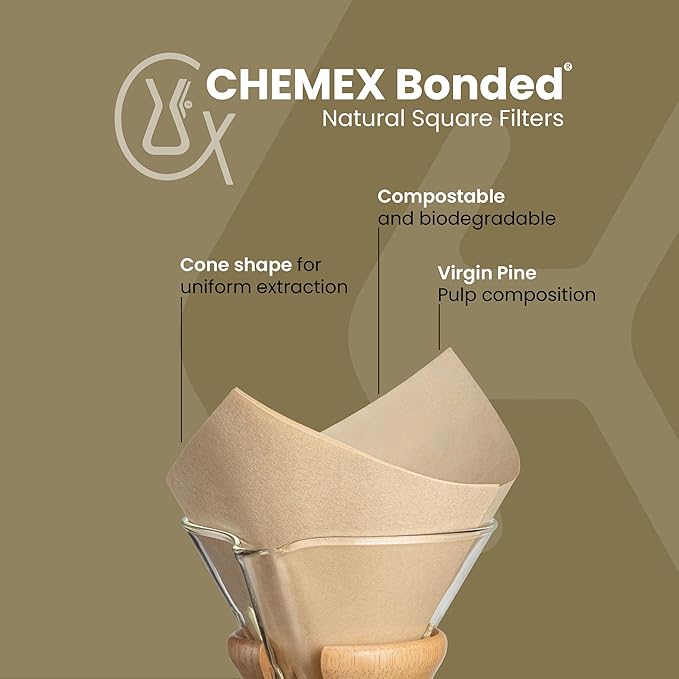 Chemex Bonded Filter - Natural Square - 100 Count (Pack of 2) - Exclusive Packaging