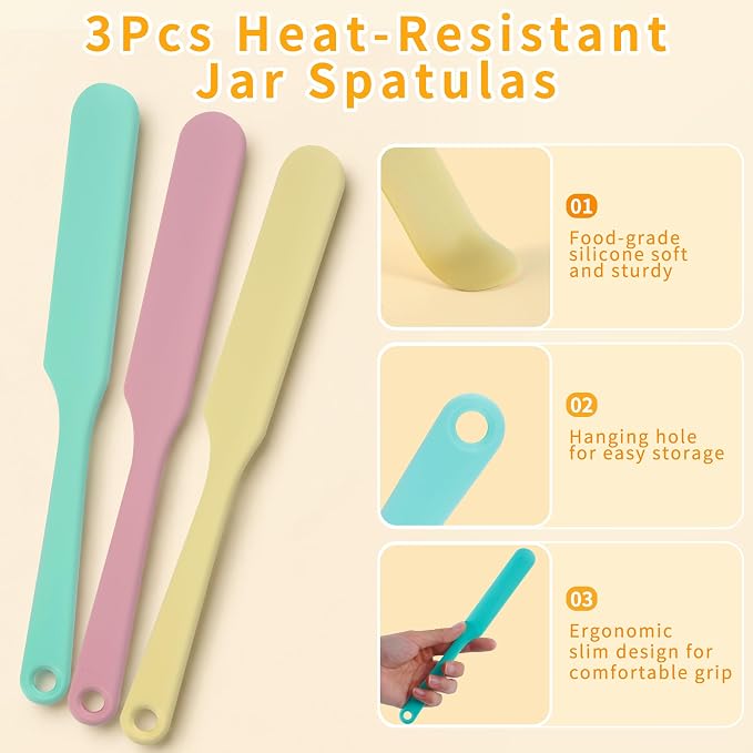 Food-Grade Silicone Chocolate Melting Cup Set with 3Pcs BPA Free Silicone Measuring Cups (1/2Cup/1Cup/2Cup) and 3Pcs Heat-Resistant Jar Spatulas, Non-Stick Baking Supplies for DIY Chocolate