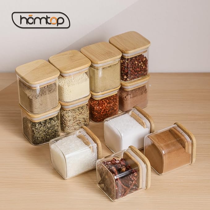 12Pcs 4oz Small Spice Empty Jars with 275 Labels | Kitchen Storage Seasoning Glass Containers with Bamboo Lids