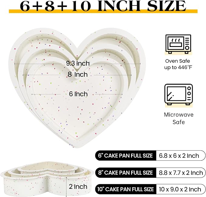 Silicone Heart Shaped Cake Pans, Cream, 10" 8" 6" | 3 Pcs, Mini Small Large Heart Cake Pan Set, Nonstick Silicone Heart Molds for Baking