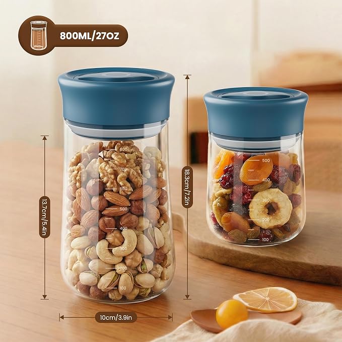 Airtight Glass Storage Jar 27 oz, Easy Open 1/4-Turn Lid Coffee Container | Easy-Open Quarter-Turn Lid, Airtight, Food Grade, Transparency, with Scale