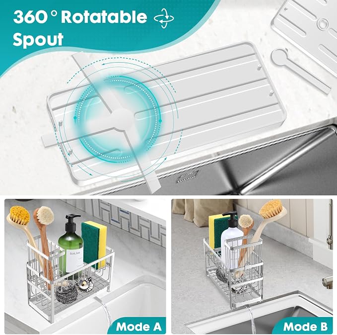 Sinnsally Kitchen Sponge Holder,Sink Caddy Organizer with High Brush Holder,Stainless Steel Sink Box Dish Scrubber Holder,Soap Tray for Kitchen Counter Accessories & Storage Rack (2 Tier - Silver)