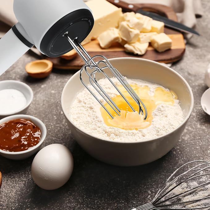 3 Speed Hand Mixer with Flex Edge Beaters | Auto-Scrape Design for Baking, Whipping, Dough | | Easy to Clean | Perfect for Home Bakers -HM903 (milky white)