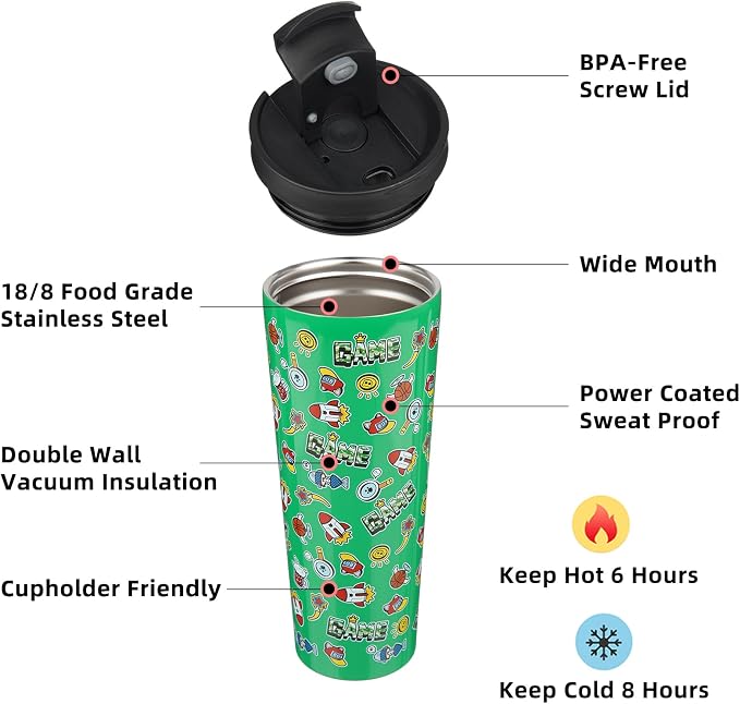BJPKPK 26 oz Coffee Tumbler with Straw, Insulated Stainless Steel Cup | Double Wall Vacuum, Leak Proof Lid, Keeps Hot/Cold/Iced, BPA Free, Travel & Outdoor, Game