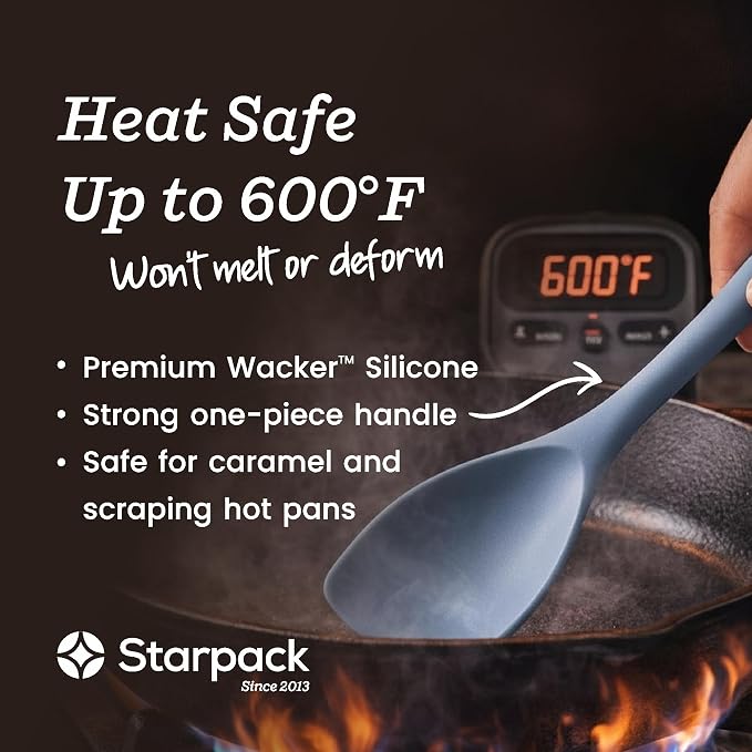 Starpack Stir and Serve Silicone Cooking Utensils Set (5-Piece, 11") - LFGB Non Toxic, 600°F Heat Resistant, BPA-Free - One-Piece Seamless, Dishwasher Safe - for Nonstick Cookware, Light Blue