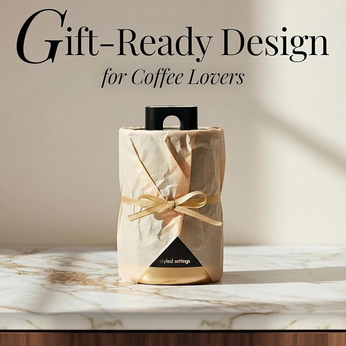 STYLED SETTINGS Coffee Bar Canisters Set of 2, 2-Piece, Black and Gold | Stainless Steel, BPA Free, Food Grade, Airtight, Vacuum Effect, Dual Lid