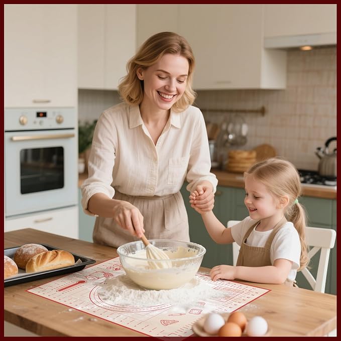 Silicone Pastry Baking Mat 16x24 Inch Large - Non-Stick Non-Slip Dough Rolling Mat with Measurement Markings for Kneading Pie Pizza Cookies Fondant Making Kitchen Counter Pad