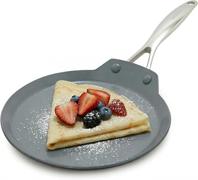 GreenPan Valencia Pro 9.5" Ceramic Nonstick Crepe Pan, Hard Anodized | PFAS-Free Nonstick, Induction Ready, Compatible with all Stovetops, Hard Anodized, Gray, Dishwasher Safe, Oven Safe to 600F