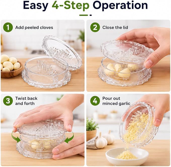 2PCS Clear Manual Garlic Twister and Ginger Mincer Tool, Manual Garlic Twister and Mincer, Garlic Crusher, Garlic Grinder, Compact Garlic Mincer Tool, Ginger, Herbs (White-1PC)