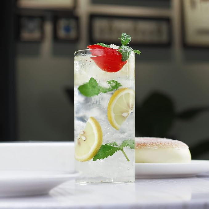 LUXU Drinking Glasses 13 oz,4pcThin Highball Glass,Clear Tall Beer Glass | Lead-Free Glassware,Clear Everyday Drinkware,Water Glasses,Mojito Glass Cups,Bar Glassware,and Mixed Drink Cocktail Glass Set