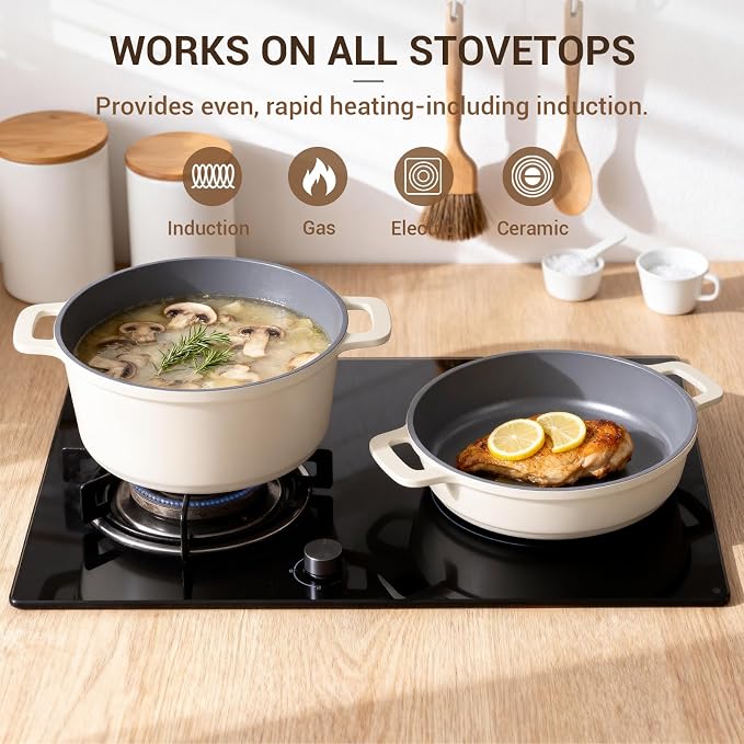 8-Piece Non Stick Stock Pot with Lid, Ceramic Cooking Pot Set, 4.5 Qt All-in-One Non Toxic Soup Pot for All Stoves, Easy to Clean & Dishwasher Safe, Oven Safe, Induction Ready, PFOA PFAS Free
