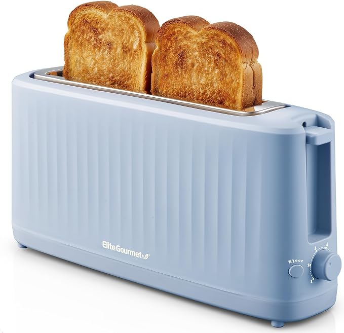 Elite Gourmet ECT2517OX SLIMTOAST 2-Slice Long Slot Toaster, Ocean Blue | Cool-Touch Body, 6 Browning Shades, Extra-Wide 1.5" Slot Fits Artisan Bread, Bagels, Waffles & English Muffins