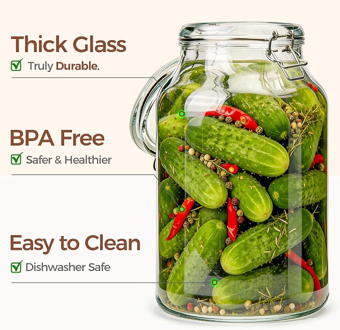 ComSaf Large Glass Jars with Airtight Lids 1.1 Gallon 2 Pack Wide Mouth | Flour sugar rice, Kombucha kimchi, Sourdough pickling, Pantry organization, Pickling fermenting, Cabinet organization