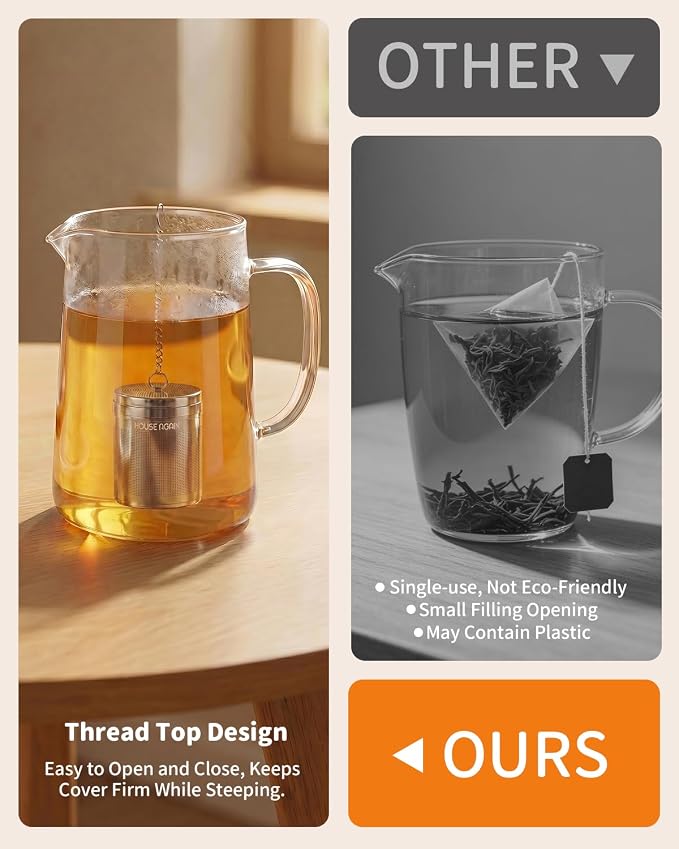 House Again 2 Pack Tea Infusers, Extra Fine Mesh Tea Strainers for Loose Tea, Updated Slim Threaded Lid & 304 Stainless Steel, Loose Leaf Tea Steeper for Brew Tea Spices & Seasonings