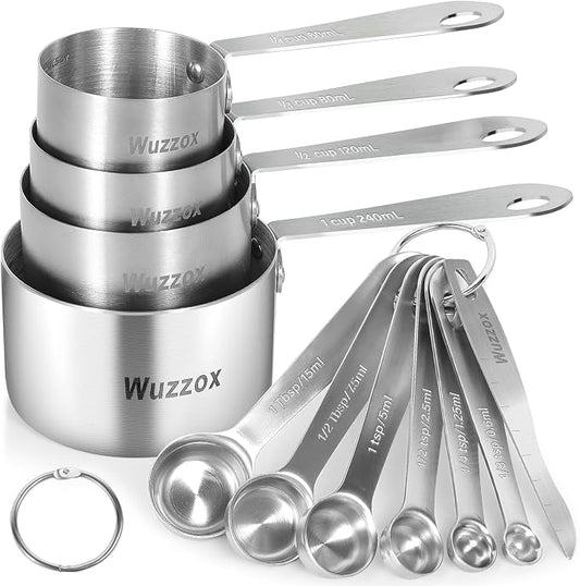 Stainless Steel Measuring Cups & Spoons Set of 11, Stackable Metal Measuring Cups & Spoons, Kitchen Gadgets for Cooking & Baking