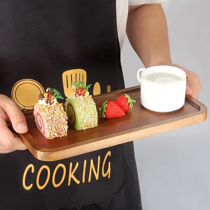 Rectangle Wooden Platter Acacia Charcuterie Boards Serving Tray Wood Plates | Rectangular Cookie Appetizer Platters Snack Dessert Trays for Decor Food Dish Party Kitchen Dinner Platter Cheese Board