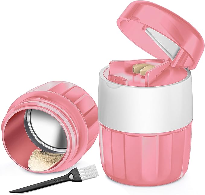 DUBSTAR 3-in-1 Pill Crusher Fine Powder Pill Grinder Pill Cutter Pale Pink | Pill Crushers for Elderly and Pet with Pill Storage and Brush, Pill Splitter for Small or Large Pills