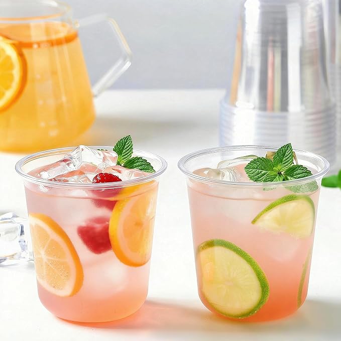 50 x Round Bottom Clear Plastic Cups 12 oz | Disposable Cocktail Cups, Stemless Wine Glasses, Cute Plastic Party Cups for Meeting, Wedding, Birthday, Party Supplies