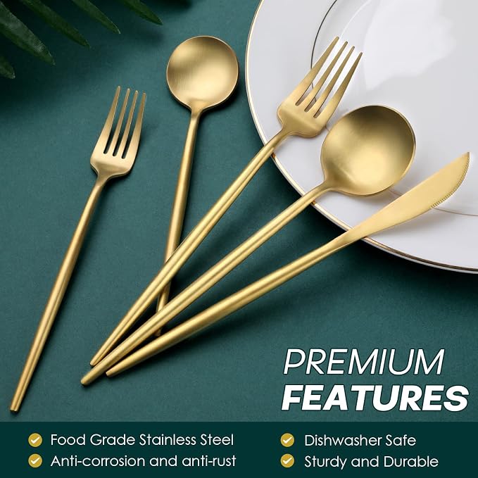Matte Gold Silverware Set, OGORI 30-Piece Food Grade Stainless Steel Gold Flatware Set, Kitchen Utensil Set Service for 6, Tableware Cutlery Set for Home and Restaurant, Dishwasher Safe