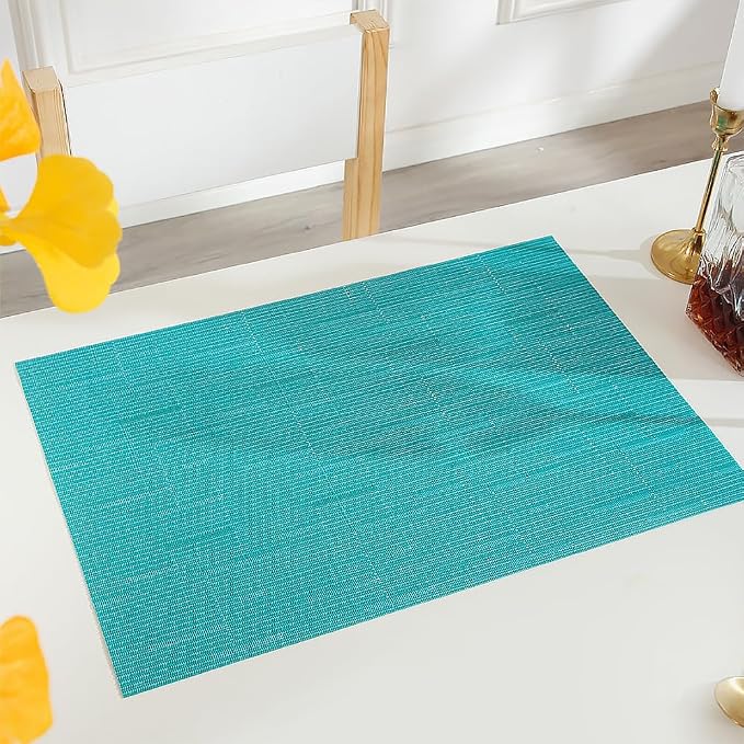 PIGCHCY Placemats,Durable Heat Resistant Placemats for Dining Table,Washable Woven Vinyl Kitchen Placemats Set of 4 (18 x 12 inches, Turquoise)