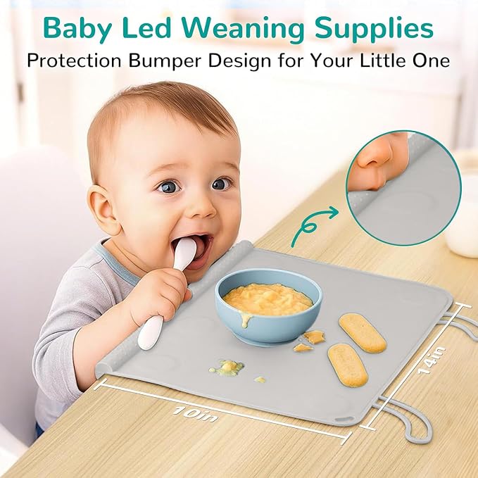 Silicone Placemat for Baby Self-Eating: Dishwasher Safe & Non-Slip for Dining Table - Table Mat for Baby 8-18 Months