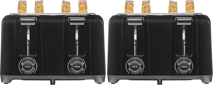 Proctor Silex 4 Slice Toaster with Extra Wide Slots for Bagels, Cool-Touch Walls, Shade Selector With 7 Browning Levels, Toast Boost, Auto Shut-off and Cancel Button, Black (24215PS) (Pack of 2)