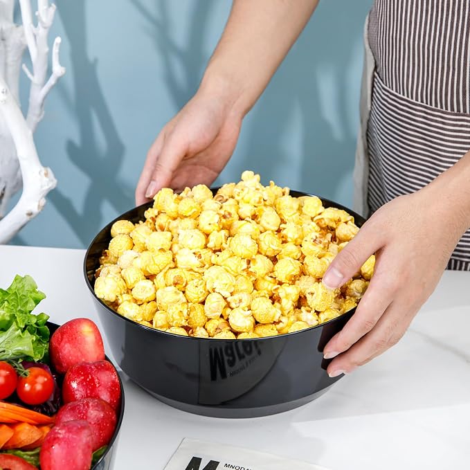 8 Pack Black Serving Bowls for Wedding | 128oz Heavy Duty Disposable Plastic Bowls, Perfect for Party Snack, Salad, Candy & Bar Buffet