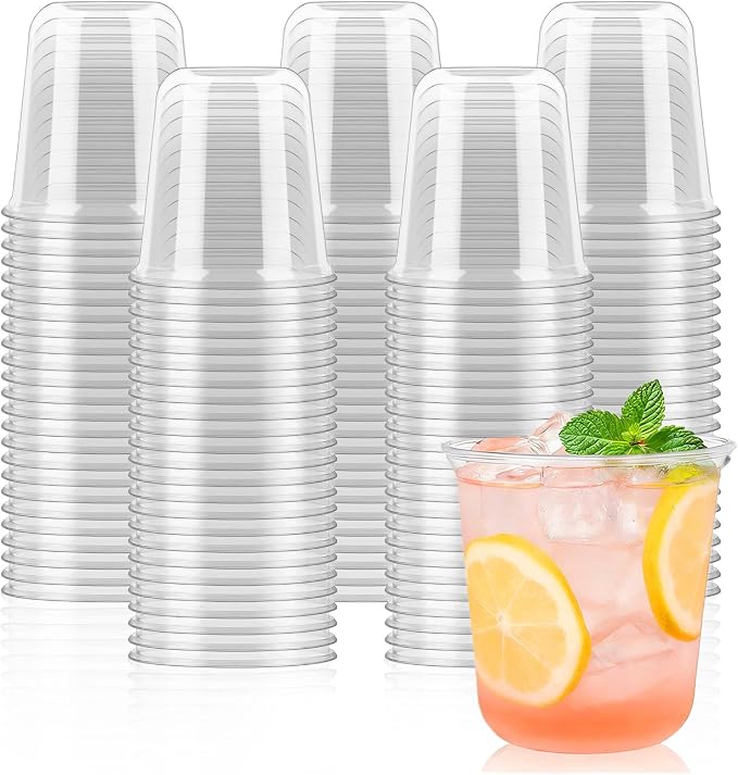 50 x Round Bottom Clear Plastic Cups 12 oz | Disposable Cocktail Cups, Stemless Wine Glasses, Cute Plastic Party Cups for Meeting, Wedding, Birthday, Party Supplies