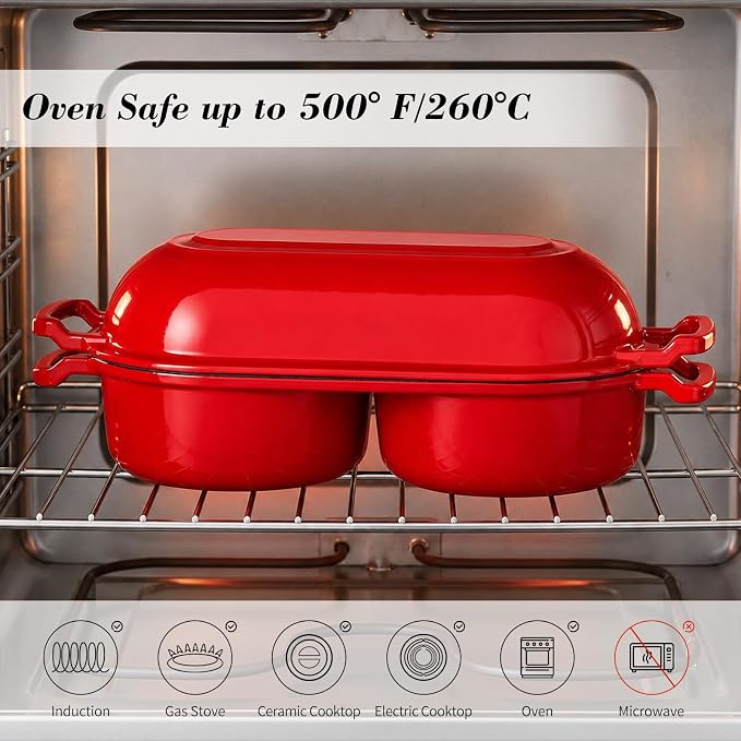 Double Dutch Oven for Sourdough Bread Baking, Enameled Cast Iron Bread Pot with Lid, Double Round Loaf Space, 500F Oven Safe, Non Stick Mini Loaf Pans for Homemade Cake Meatloaf