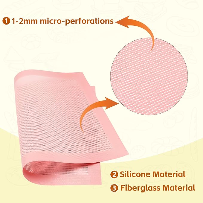 2PCS 15.7"x11.8" Perforated Baking Mats, Silicone Half Sheet Pan Pink | Hollow Out Reusable Oven Liners Heat Resistant Non-Stick Mat for Making Cookie/Bread/Pizza/Macaron/Pastry/Eclair