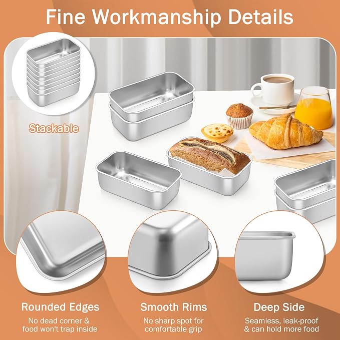 TeamFar Mini Loaf Pan, 12 PCS Stainless Steel Loaf Pans for Baking Bread | 6.3 x 3.5 Inch Bread Baking Pan for Homemade Bread, Meatloaf, Cake and Brownies, Non-Toxic, Oven & Dishwasher Safe
