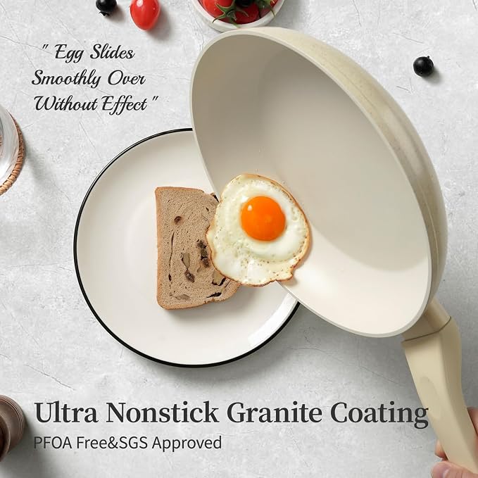 Innerwell Nonstick Ceramic Frying Pans Skillets Set with Lid 8"+9.5"+11" | No Toxic Egg Omelette Frying Pan Set, All Stove Compatible, Healthy Granite Induction Cooking Pan, PFOA & PFAS Free