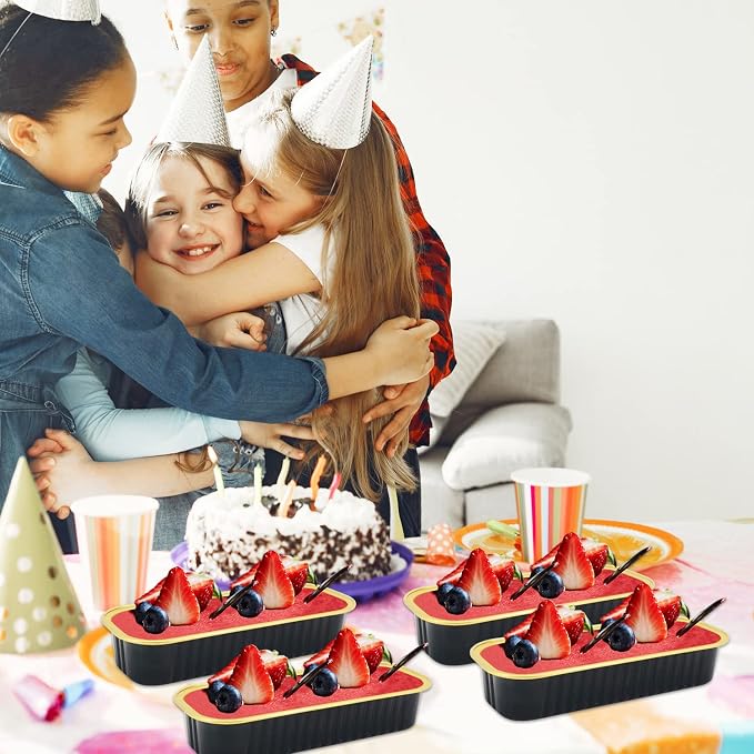 LNYZQUS Mini Loaf Pans with Lids 100 Pack, Small Foil Cake Tins | 6.8oz Rectangle, Black, Disposable Aluminum Baking Cups, Individual Dessert Containers for Bakery Bake Sales