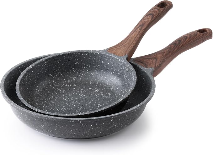 SENSARTE Nonstick Frying Pans, Grey(8+10 Inch) | Swiss Granite Coating, Free of PFOA&PFOS, Compatible with All Stoves Including Induction Cooktops, Easy to Clean