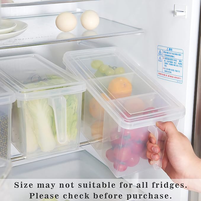2 Pack Plastic Divided Veggie Storage Containers with Lids and Handles for Fridge Storage Organizer Boxes for Refrigerator Produce Beans Fruits Organzation