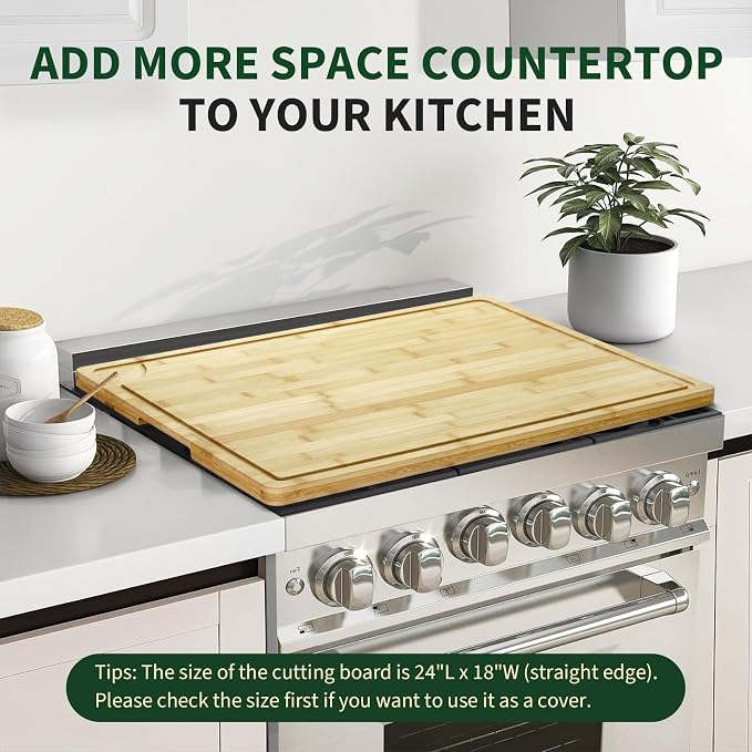 24"X18" Bamboo Cutting Boards for Kitchen, Extra Large Wood Cutting Board with Deep Juice Groove & Handle