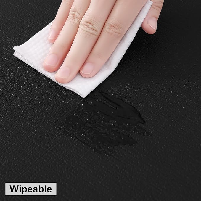 Round Faux Leather Placemat and Coaster 6 Packs, Washable Heat Resistant Dining Place Mats, Wipeable Double-Sided Table Mats for Indoor and Outdoor, Diameter 13 and 3.93 inch, Black