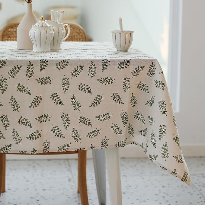 Pastoral Rectangle Tablecloth - 52 x 70 Inch Table Cloth - Washable Table Cover with Wrinkle Resistant for Restaurant, Picnic, Bistro, Indoor and Outdoor Dining, Green Leaf