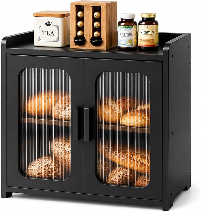 Premium Solid Wood Bread Box for Kitchen Countertop, 2-Tier Breadbox | Large Capacity, Corner Bread Box for Homemade Bread and Sourdough, Kitchen Countertop Organizer, Black