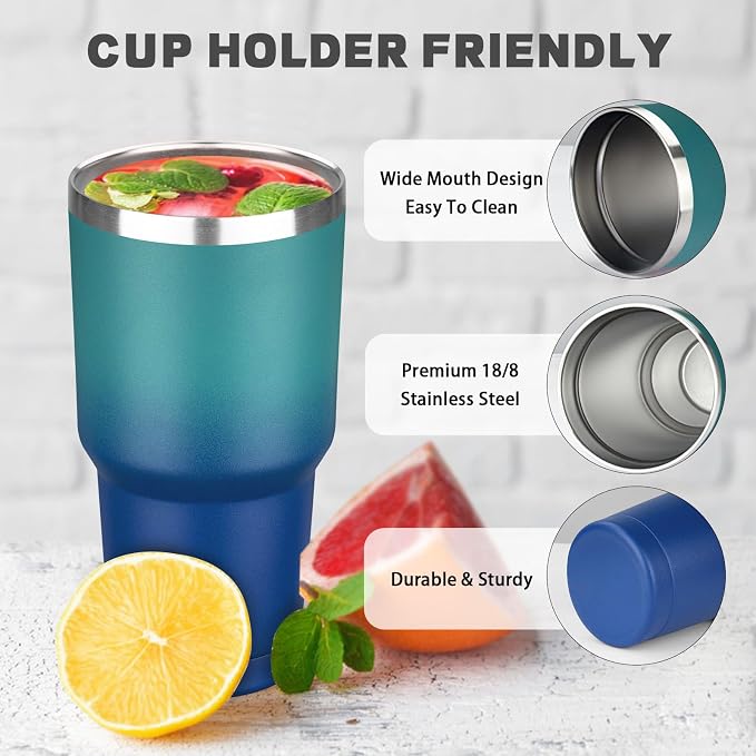 30 oz Tumbler with Lids and Straws, Stainless Steel Insulated Coffee Tumbler, Double Wall Vacuum Insulated Travel Mug Cup, Leakproof Thermal Coffee Cup for Hot and Cold Drinks (dark green blue)