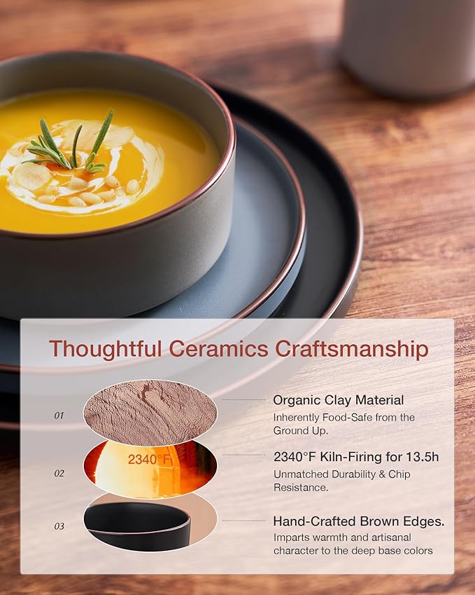Famiware Nebula Ridge 12-Piece Stoneware Dinnerware Set, Multi-color | Plates and Bowls for 4, Warm Hand-Painted Rims, Microwave and Dishwasher Safe, Daily Essentials