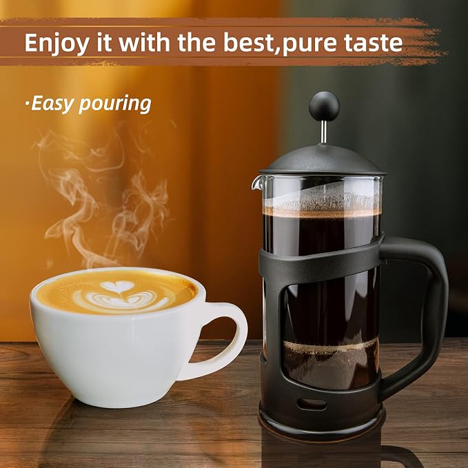 RAINBEAN Mini French Press Coffee Maker, 1 Cup, 12oz, Maximum Flavor Brewer with Stainless Steel Filter, 350ml - Small