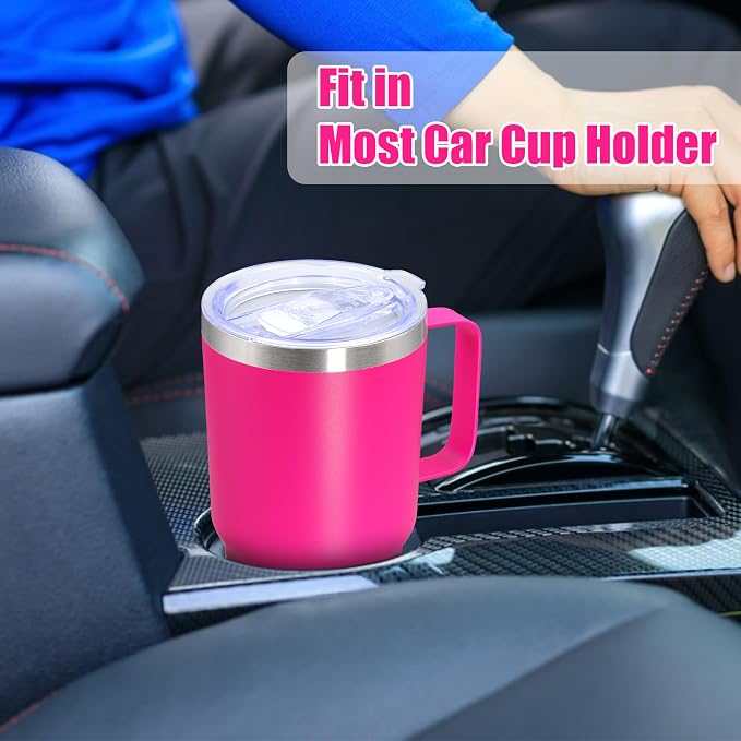 20 oz Tumbler with Handle Coffee Tumblers with Lid Travel Mug Hot Pink 12P | 20oz Tumblers with Handle Double-Wall Insulated Vacuum Coffee Mugs Stainless Steel Tumbler with Handles&Lid Hot Pink 12P