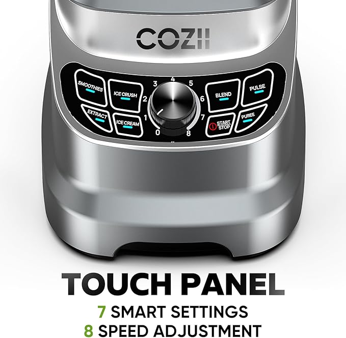 COZII Professional Blender 2000W, 64oz Countertop Smoothie Blender-21oz Cup | 7 Presets Blenders for Kitchen,Smoothies/Ice Crush/Frozen Drinks/Dips/Nut Butter|8 Speeds, Dishwasher Safe -Sky Grey